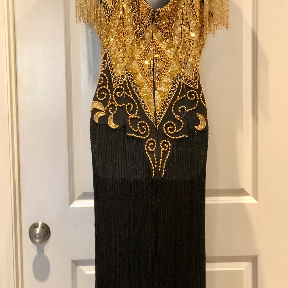 Black and Gold Beaded Prom/Ball Maxi Dress - Picture 7 of 8